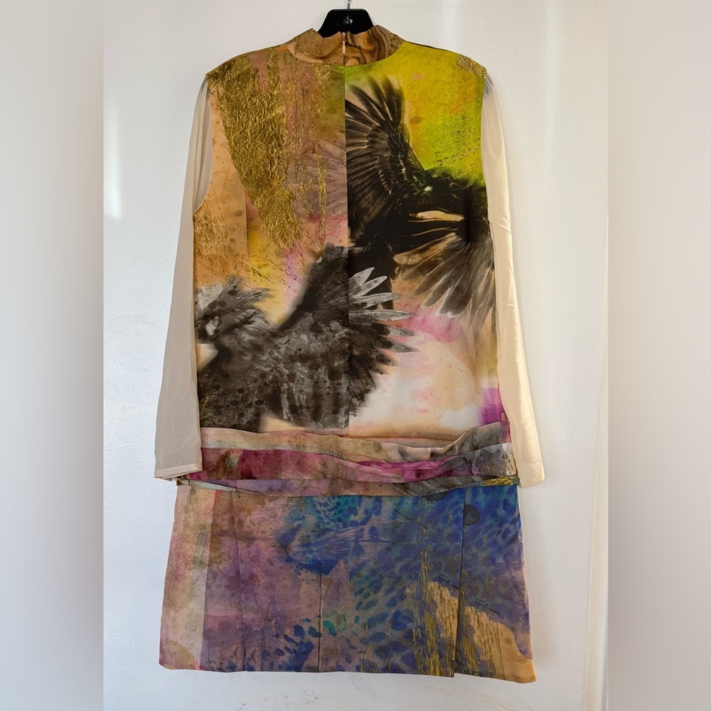 Just Cavalli Multicolor Abstract Midi Dress with Cream Sheer Sleeves, pre-owned - Picture 3 of 7
